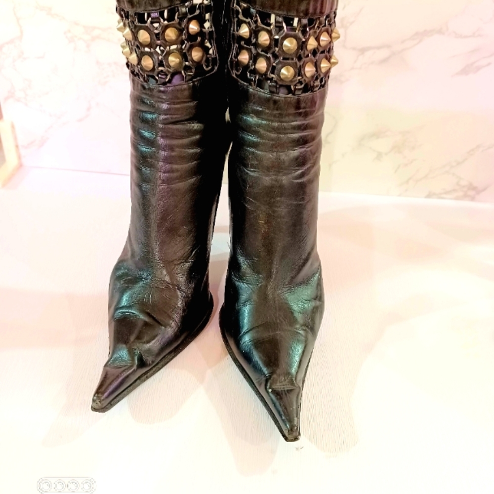 GianMarco Lorenzi Studded leather ankle narrow boots